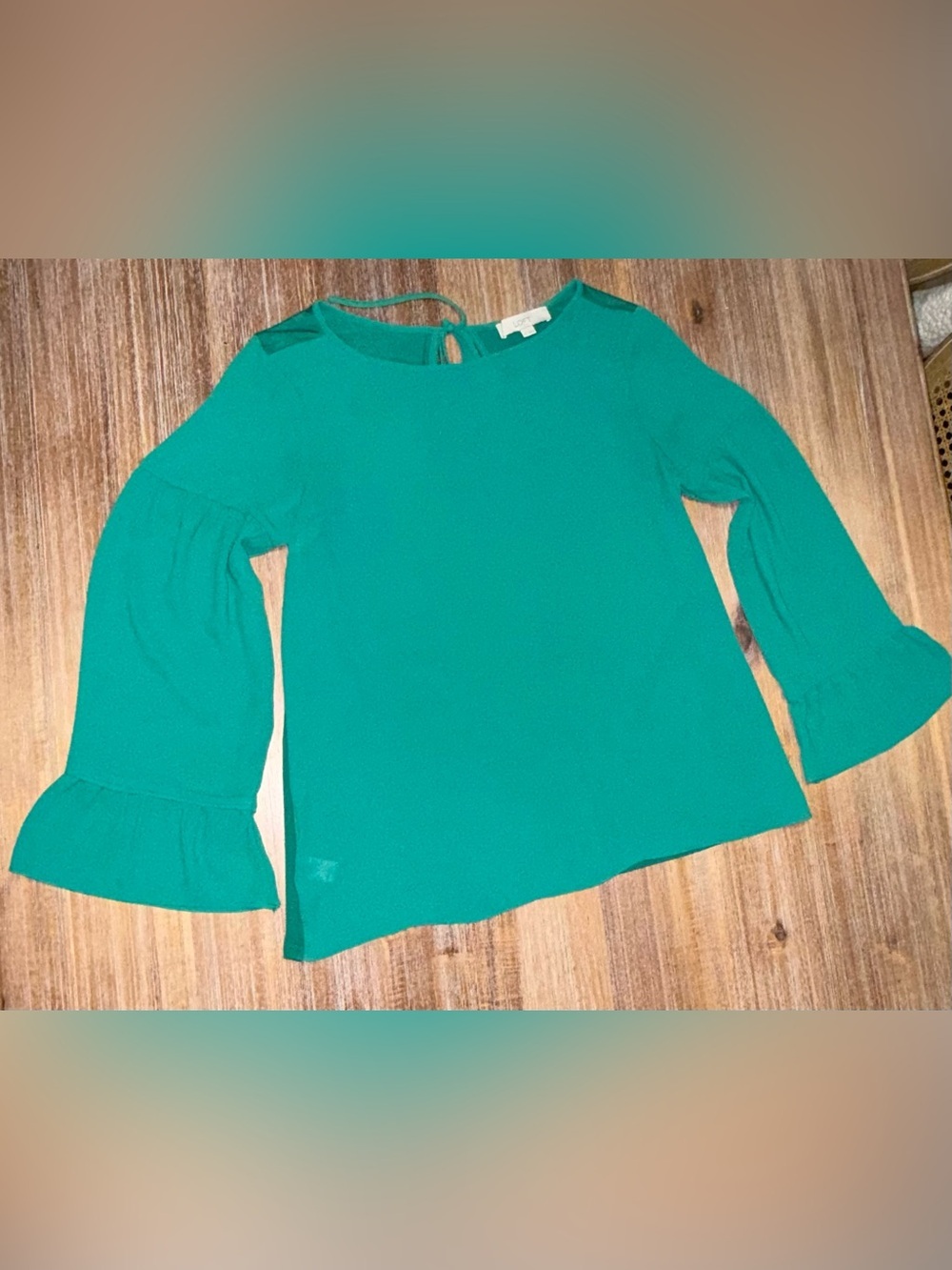 LOFT Emerald Green Bell Sleeve Blouse Size S
